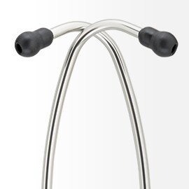 Τα μεταλλικά άκρα του αυλού ενός 3M Littmann Στηθοσκοπίου τέμνονται συμμετρικά μεταξύ τους και διαθέτουν ελιές στα άκρα τους.